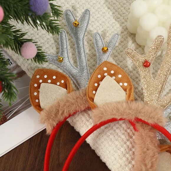 Christmas Reindeer Antlers Headband Xmas Silver Glitter Antlers Headband with Go - Picture 2 of 7
